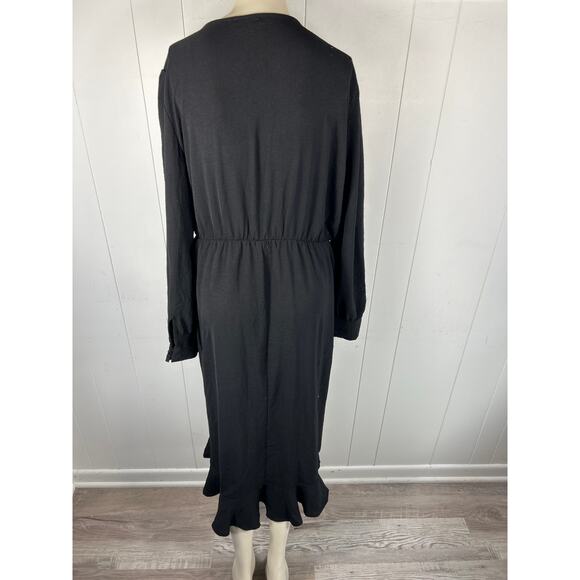 Fraiche by J Faux Wrap Ruffle Long Sleeve Dress In Black. Size XL. NWOT - Picture 5 of 7